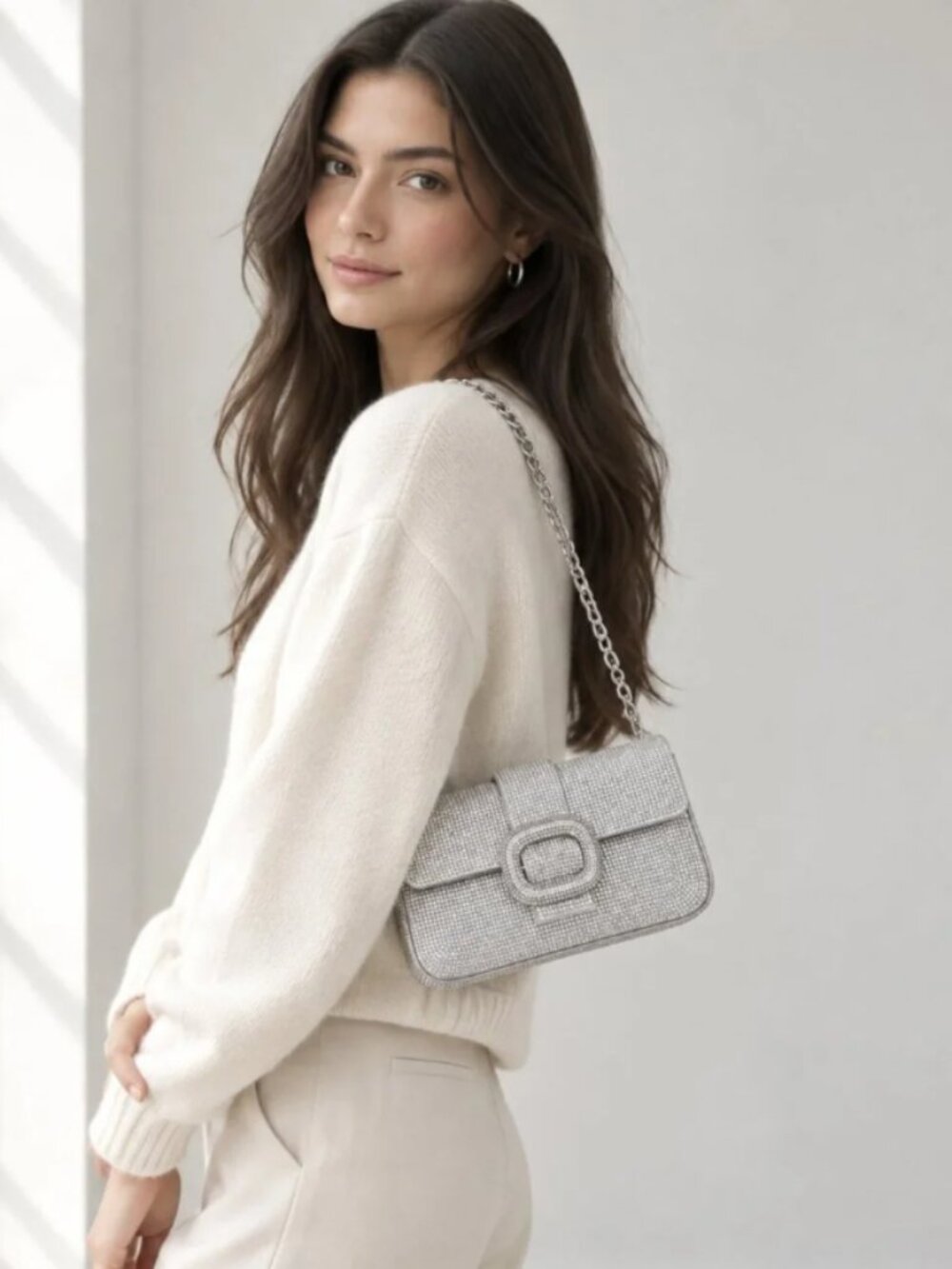 ZARA Silver Metallic Rhinestone Chain Crossbody Bag Y2K Party Glam 0443